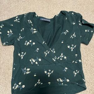 Brandy Melville Dark Green Floral Crop Top